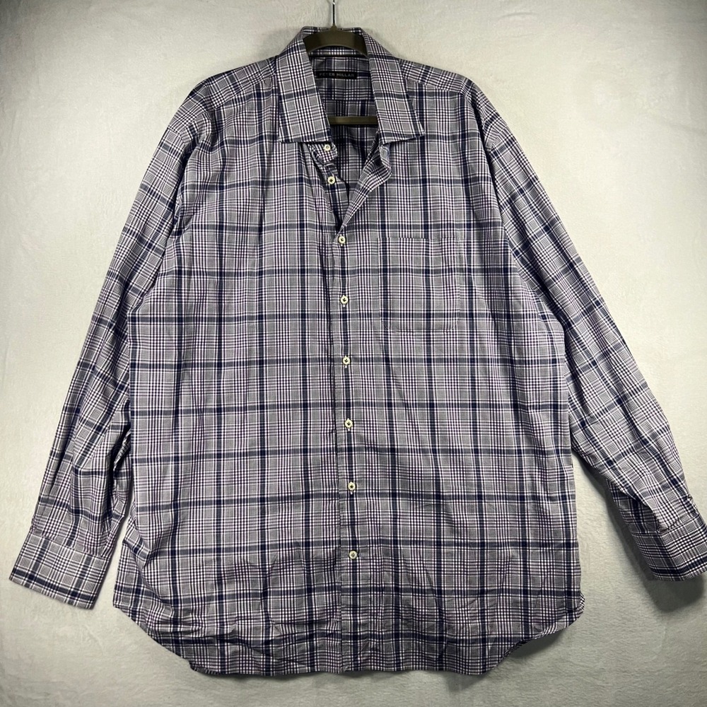 PETER MILLAR Mens 2XL Glen‎ Check Plaid Button Down Shirt 100% Cotton
